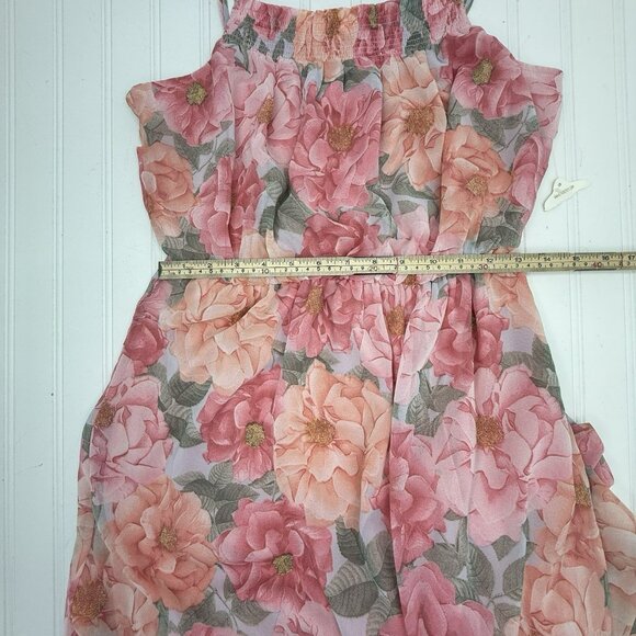Altar’d State Tiered Maxi Floral Pink Dress Size Large NWT Coquette Slit Flowy - Picture 14 of 16